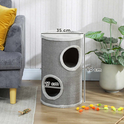 PAWROOM - Cat Scratching Tower, 2 Levels, Sisal & Plush, Light Grey