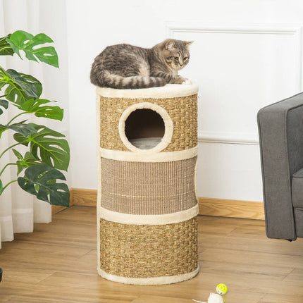PAWROOM - Cat Scratching Barrel, 3-Level Sisal Plush, 37.5x70 cm