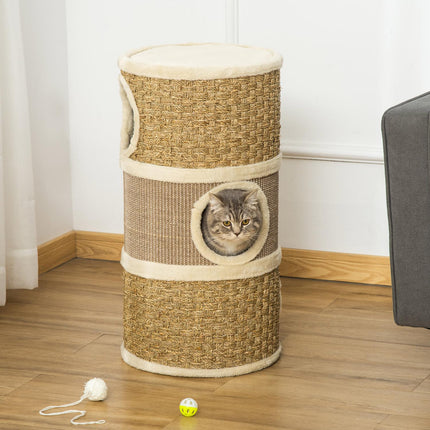 PAWROOM - Cat Scratching Barrel, 3-Level Sisal Plush, 37.5x70 cm