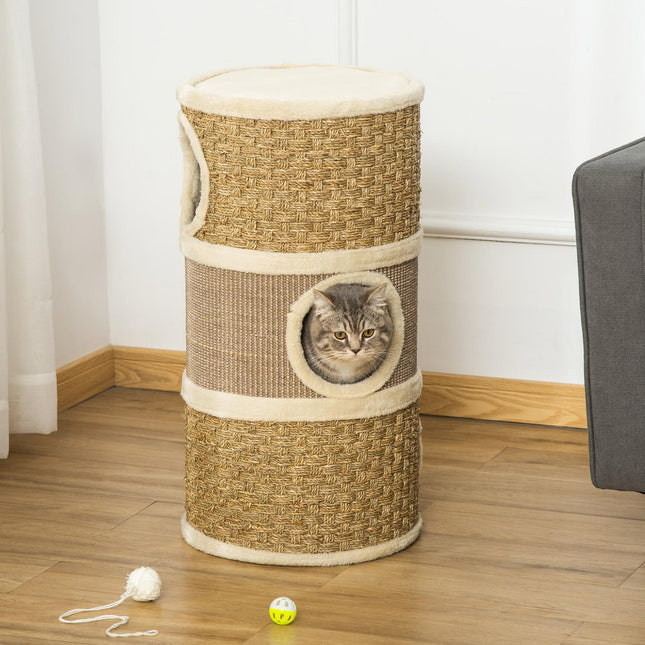 PAWROOM - Klöstunna med 3 nivåer och sisal, brun, 70 cm, D30-326