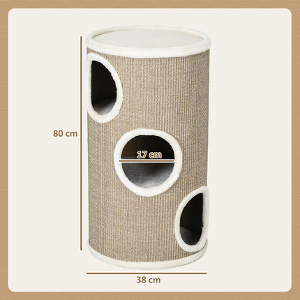 PAWROOM - Klöstunna med 3 nivåer och sisal, brun, 70 cm, D30-535V01BN