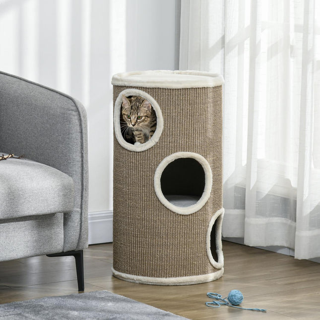 PAWROOM - Klöstunna med 3 nivåer och sisal, brun, 70 cm, D30-535V01BN