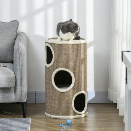 PAWROOM - Klöstunna med 3 nivåer och sisal, brun, 70 cm, D30-535V01BN