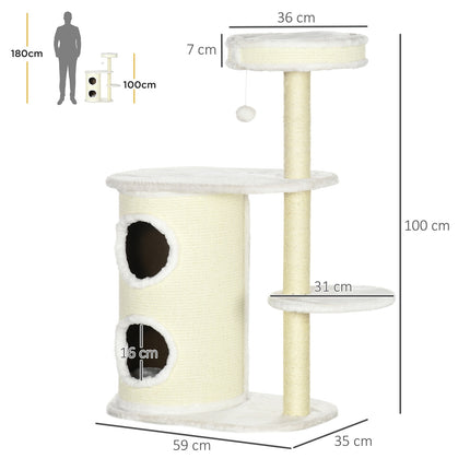 PAWROOM - Klöstunna med sisal och mjuk plysch, cremevit, 100 cm