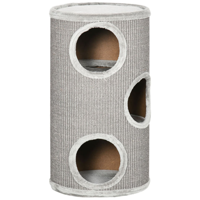 PAWROOM - Klöstunna med sisal och mjuk plysch, ljusgrå, Ø38×70 cm