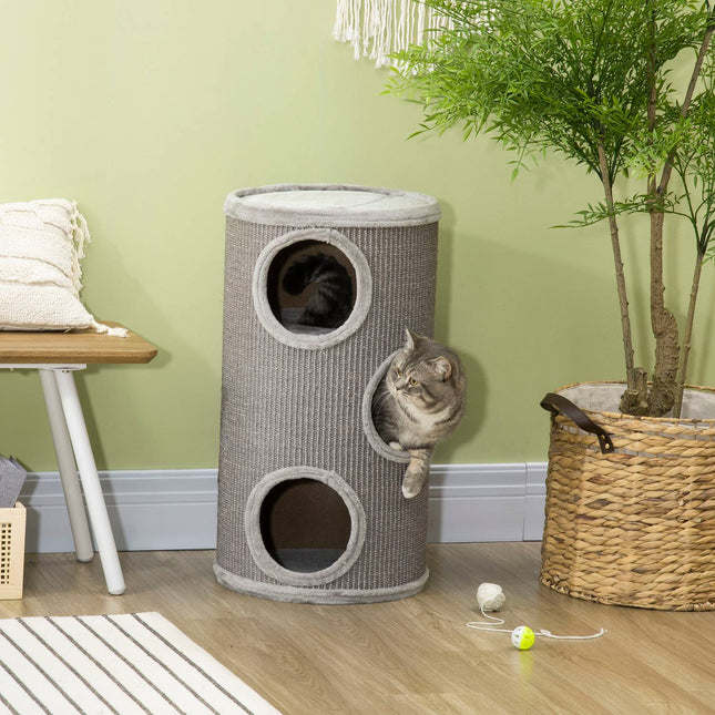 PAWROOM - Klöstunna med sisal och mjuk plysch, ljusgrå, Ø38×70 cm