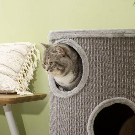 PAWROOM - Klöstunna med sisal och mjuk plysch, ljusgrå, Ø38×70 cm