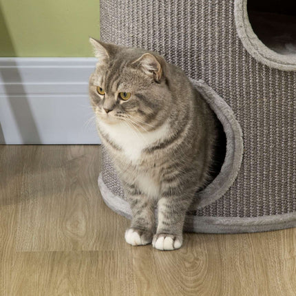 PAWROOM - Klöstunna med sisal och mjuk plysch, ljusgrå, Ø38×70 cm