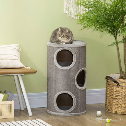 PAWROOM - Klöstunna med sisal och mjuk plysch, ljusgrå, Ø38×70 cm