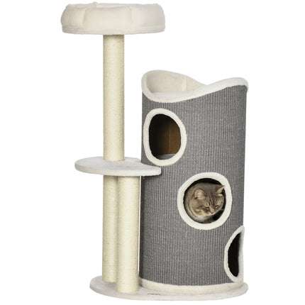 PAWROOM - Klöstunna med sisal och mjuk plysch, vit/grå, 109 cm
