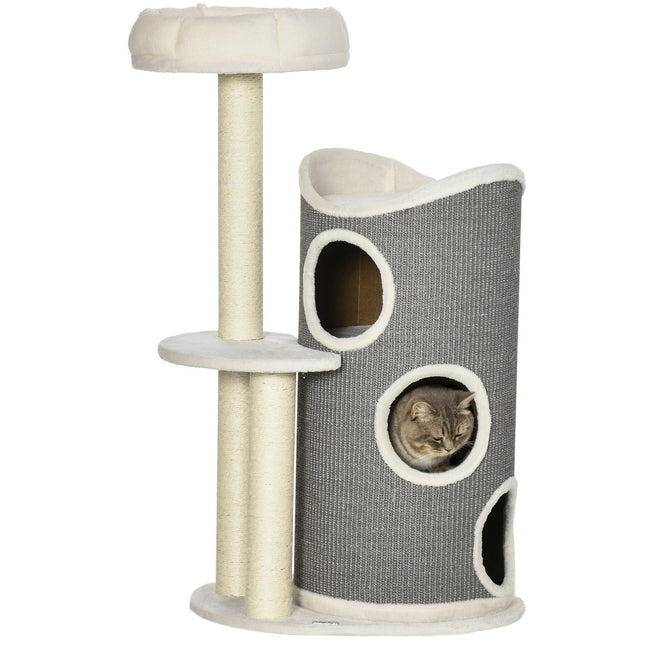 PAWROOM - Klöstunna med sisal och mjuk plysch, vit/grå, 109 cm