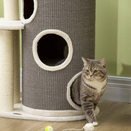 PAWROOM - Klöstunna med sisal och mjuk plysch, vit/grå, 109 cm