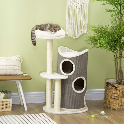 PAWROOM - Klöstunna med sisal och mjuk plysch, vit/grå, 109 cm