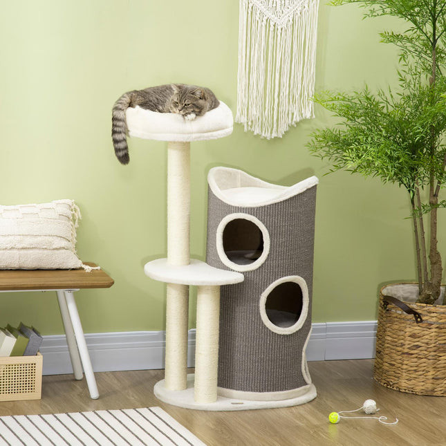 PAWROOM - Klöstunna med sisal och mjuk plysch, vit/grå, 109 cm