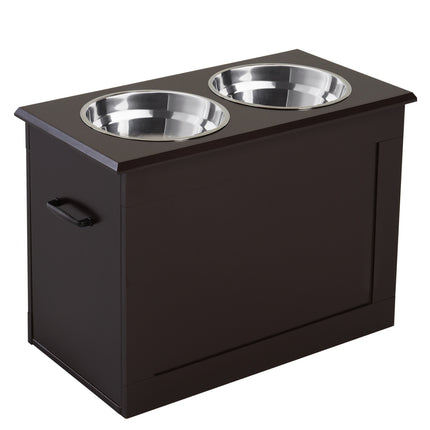 PAWROOM - Matstation med 2 stålskålar och förvaring, 60×30×41 cm