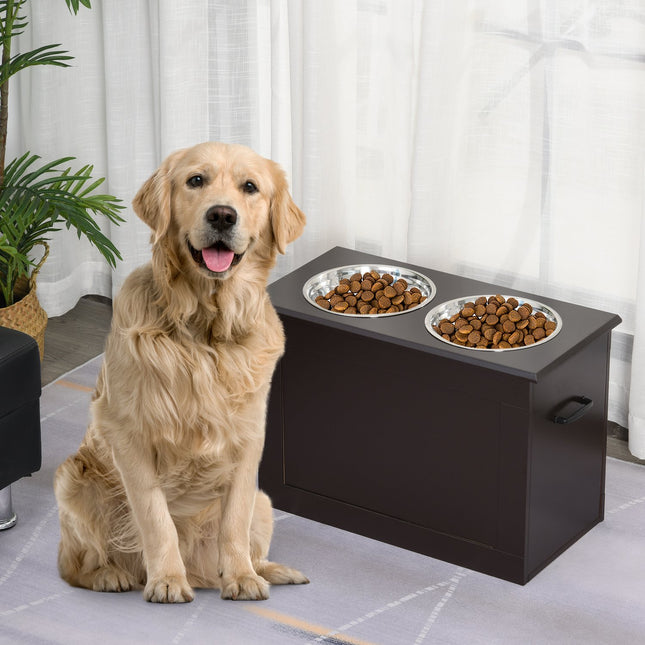 PAWROOM - Matstation med 2 stålskålar och förvaring, 60×30×41 cm