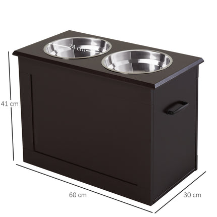 PAWROOM - Matstation med 2 stålskålar och förvaring, 60×30×41 cm