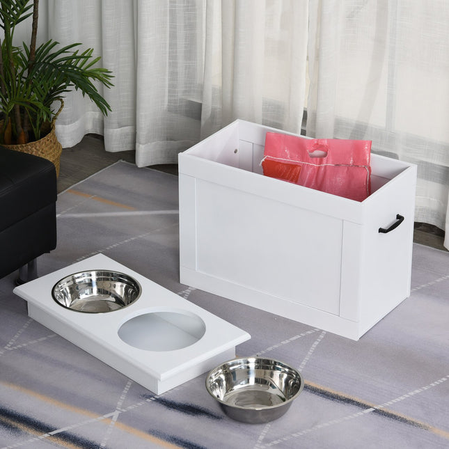 PAWROOM - Dog food station with storage - White, 60x30x41cm