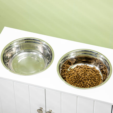 PAWROOM - Matstation med 2 stålskålar, vit, 60×30×35,5 cm, 2 L