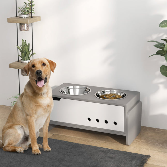 PAWROOM - Matstation med förvaring, grå, 62,5×30×36,5 cm, 2000 ml