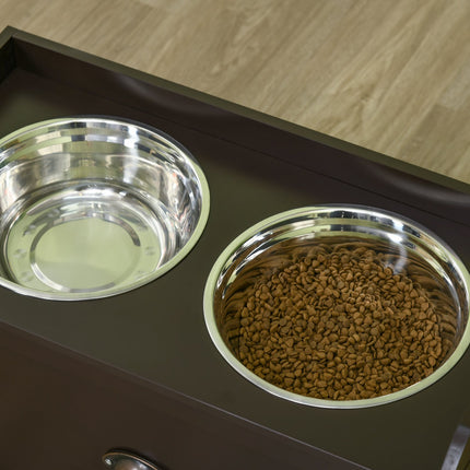 PAWROOM - Matstation med stålskålar, brun, 60×30×36 cm, 2 L, D08-041V80CF
