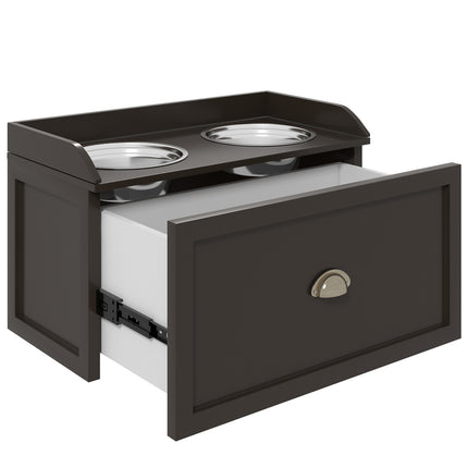 PAWROOM - Matstation med stålskålar, brun, 60×30×36 cm, 2 L, D08-041V80CF