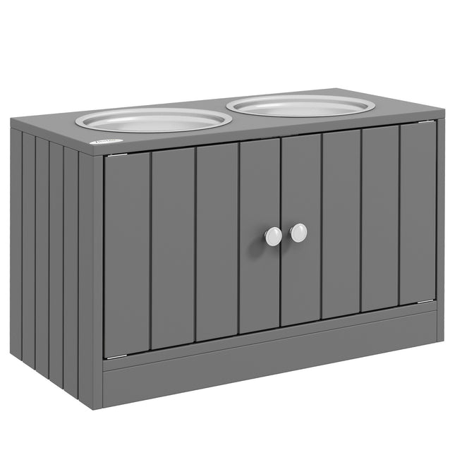PAWROOM - Matstation med stålskålar och förvaring, grå, 60×30×35,5 cm, 2 L