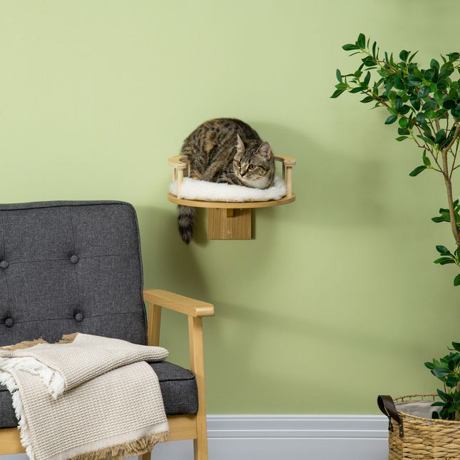 PAWROOM - Wall-hung cat bed with cushion, oak & cream