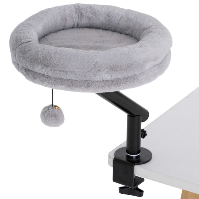 PAWROOM - Rund kattbädd med mjuk plysch, grå/svart, 35×35×48 cm