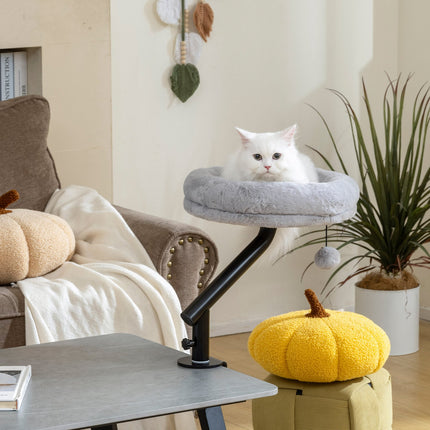 PAWROOM - Desk Cat Bed with 360 Rotation, Adjustable Height, Grey