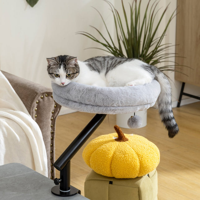 PAWROOM - Rund kattbädd med mjuk plysch, grå/svart, 35×35×48 cm