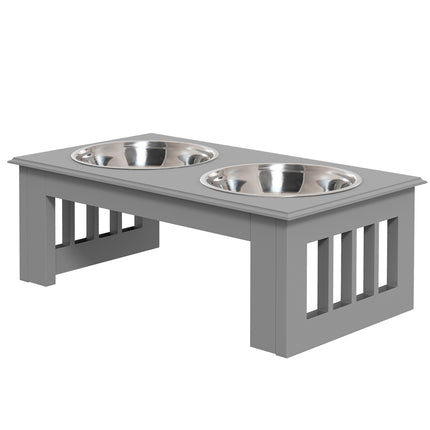 PAWROOM - Skålställ L med 2 stålskålar, grå, 44×24×15 cm, 0,9 L