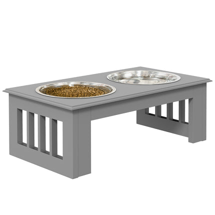 PAWROOM - Skålställ L med 2 stålskålar, grå, 44×24×15 cm, 0,9 L