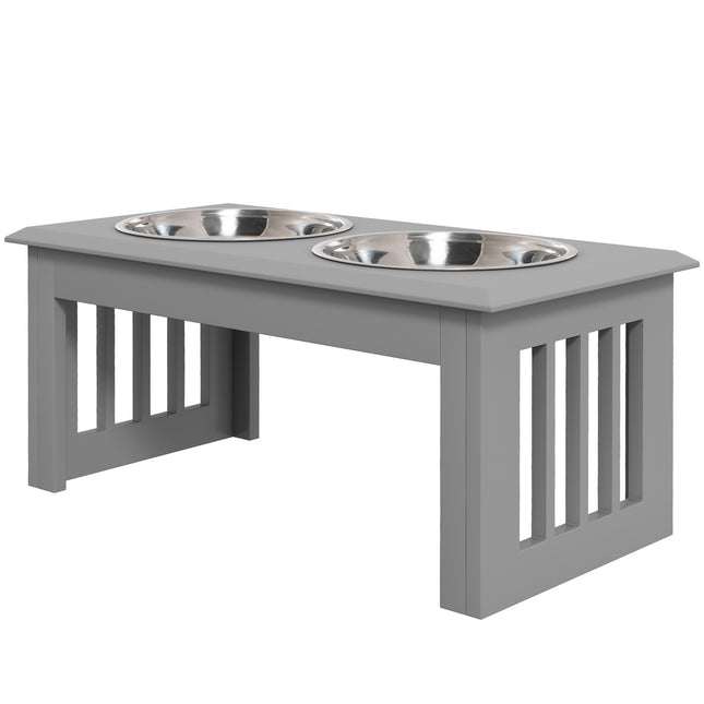 PAWROOM - Skålställ L med 2 stålskålar, grå, 58,4×30,5×25,4 cm, 2 L