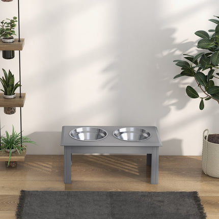 PAWROOM - Skålställ L med 2 stålskålar, grå, 58,4×30,5×25,4 cm, 2 L