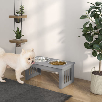 PAWROOM - Skålställ L med 2 stålskålar, grå, 58,4×30,5×25,4 cm, 2 L