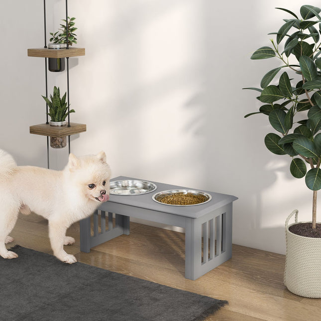 PAWROOM - Skålställ L med 2 stålskålar, grå, 58,4×30,5×25,4 cm, 2 L