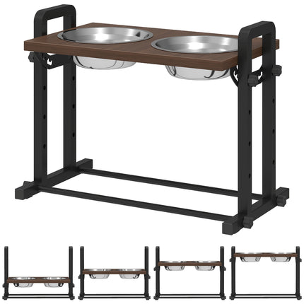 PAWROOM - Skålställ med 2 stålskålar, svart/brun, 48×26×36,5 cm, 1,2 L