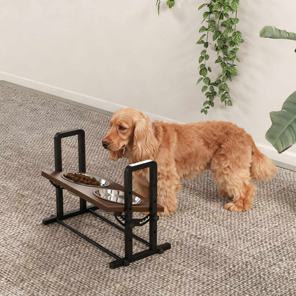 PAWROOM - Skålställ med 2 stålskålar, svart/brun, 48×26×36,5 cm, 1,2 L