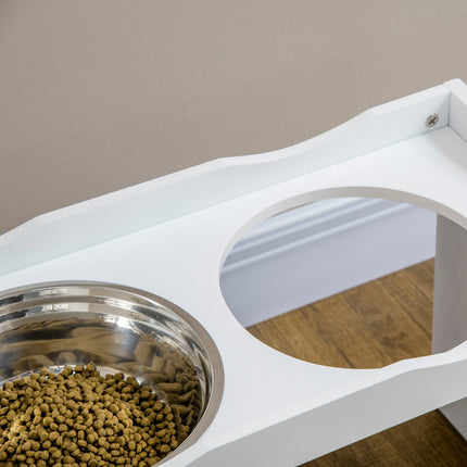 PAWROOM - Skålställ med 2 stålskålar, vit, 63×30×38 cm, 2000 ml