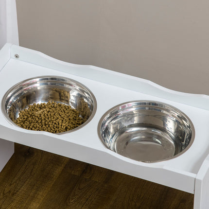 PAWROOM - Skålställ med 2 stålskålar, vit, 63×30×38 cm, 2000 ml