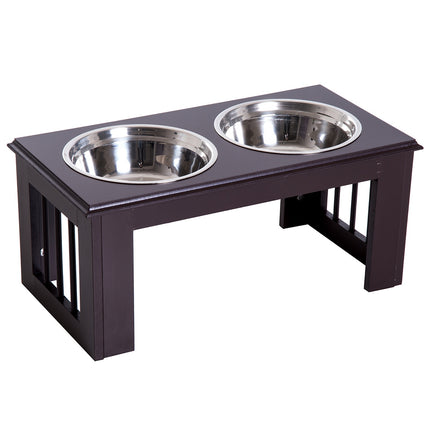PAWROOM - Skålställ med stålskålar, brun, 58,4×30,5×25,4 cm, 2 L