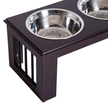 PAWROOM - Skålställ med stålskålar, brun, 58,4×30,5×25,4 cm, 2 L
