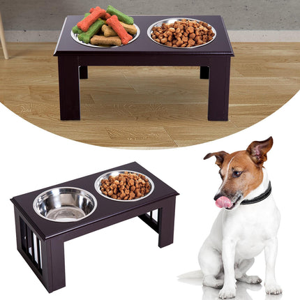 PAWROOM - Skålställ med stålskålar, brun, 58,4×30,5×25,4 cm, 2 L