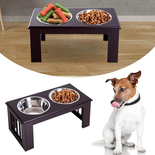 PAWROOM - Skålställ med stålskålar, brun, 58,4×30,5×25,4 cm, 2 L