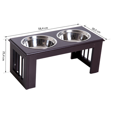 PAWROOM - Skålställ med stålskålar, brun, 58,4×30,5×25,4 cm, 2 L