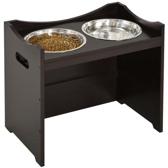 PAWROOM - Skålställ med stålskålar, mörkbrun, 54×31,5×47 cm, 2 L