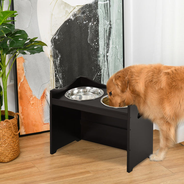 PAWROOM - Skålställ med stålskålar, mörkbrun, 54×31,5×47 cm, 2 L