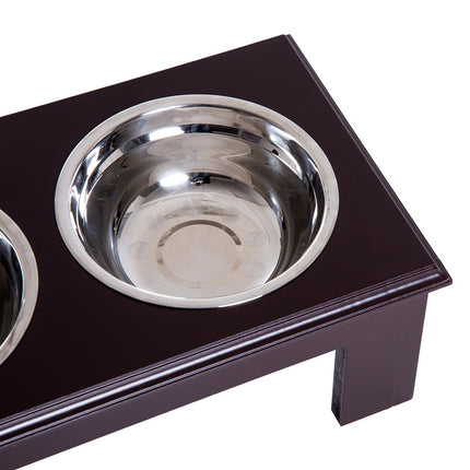 PAWROOM - Skålställ med stålskålar och halkskydd, brun, 44×24×15 cm, 0,9 L