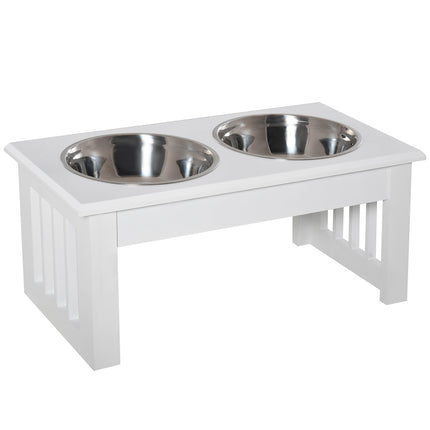 PAWROOM - Skålställ med stålskålar och halkskydd, vit, 44×24×15 cm, 0,9 L